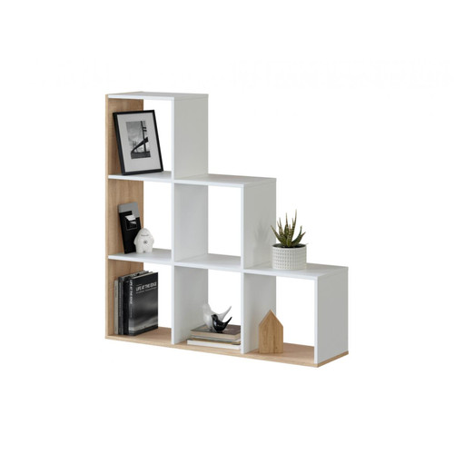Usinestreet - Bibliothèque escalier JADE avec 6 cubes L108cm x H110cm -  Blanc / Bois - Usinestreet