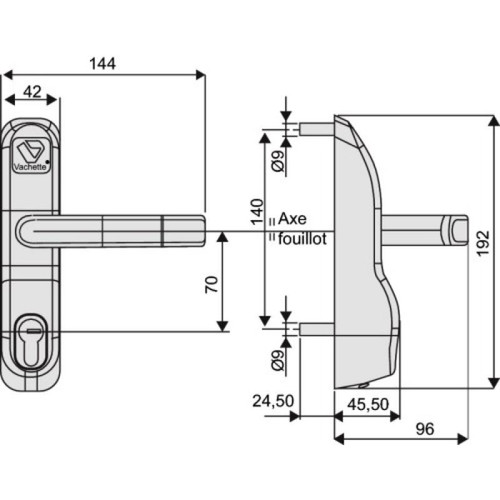 Vachette Modules extérieurs pour serrures anti panique 6800 et 1900 - Type : Béquille + 1/2 cylindre profil européen - Décor : Blanc - VACHETTE