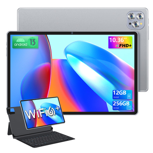 VANWIN - Tablette Tactile-V62(Carte SIM+WIFI6)-10.36 Pounes - 2K HD-Android 13- 12Go RAM +256Go ROM -7000mAh-Gris-Avec Bookover+Clavier VANWIN  - Tablette tactile sim