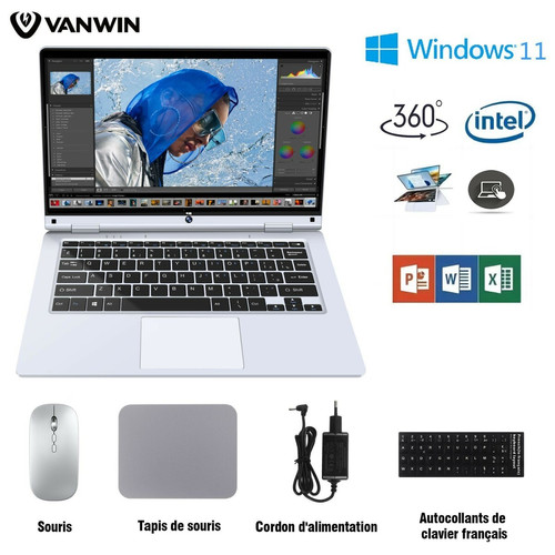VANWIN - 11.6" PC Portable Intel Celeron N4020 8Go RAM 256Go SSD Win11 pro Écran tactile Rotation à 360° Bureautique Ordinateur portable VANWIN  - PC Portable Intel celeron