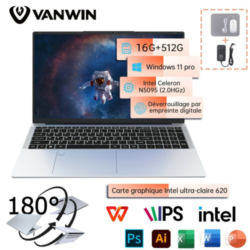 VANWIN - 17,3" PC Portable de Jeux VANWIN M173 Rotation à 180° Intel Celeron N5095, RAM 16 Go, SSD 512 Go, Windows11 Pro Ordinateur Portable VANWIN  - Soldes et bonnes affaires Gaming