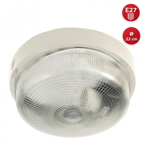 Spot, projecteur Velamp BIGBOB: hublot rond 22cm en plastique + verre E27 max 60W - Blanc