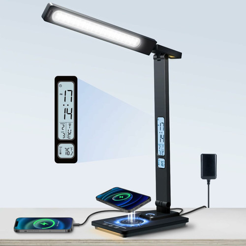 Vendos85 - Lampe de Bureau LED avec Chargeur sans Fil & Port USB noir Vendos85  - Lampes de bureau