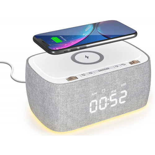 Vendos85 - Radio Réveil Digital avec Chargeur sans Fil et Enceinte Bluetooth Portable - Radio