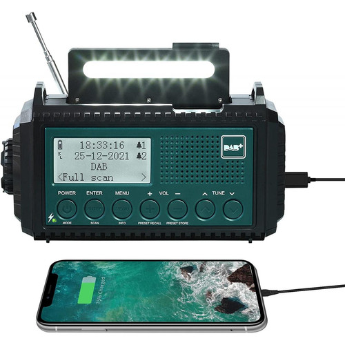 Vendos85 - Radio Solaire Portable à Manivelle AM/FM/SW avec batterie Rechargeable 5000mAh, Lampe de Poche LED et Lampe de Lecture, Alarme SOS bleu vert - Vendos85