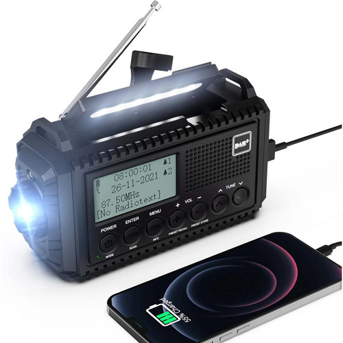 Vendos85 - Radio Solaire Portable à Manivelle AM/FM/SW avec batterie Rechargeable 5000mAh, Lampe de Poche LED et Lampe de Lecture, Alarme SOS noir Vendos85  - Radio portable batterie rechargeable