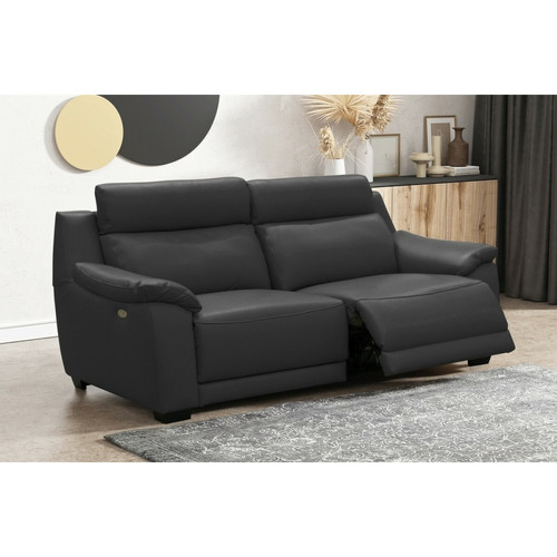 VENESETTI - Canapé 3 places avec 2 relax en 100% tout cuir épais luxe italien  - 2 relax électriques,  noir- BERN VENESETTI  - Canape cuir noir