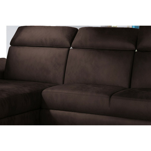 Canapés Canapé d'angle convertible en tissu velours Prestige, marron, 5 places, angle gauche (vu de face) - TRESOR