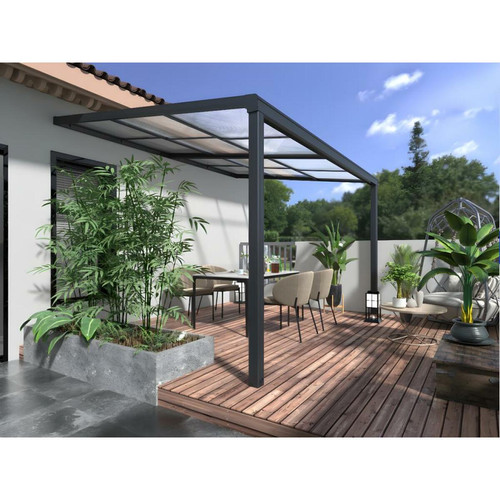 Vente-Unique - Pergola adossée avec toit coulissant - 12m² - anthracite - IZEDA Vente-Unique  - Abris jardin 15m2
