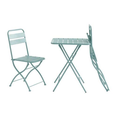 Vente-Unique Salle à manger de jardin pliante en métal - une table L.60 cm et 2 chaises pliantes - Vert amande - MIRMANDE de MYLIA