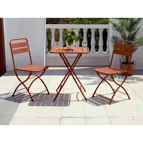 Ensembles tables et chaises Vente-Unique Salle à manger de jardin pliante en métal - une table L.60 cm et 2 chaises pliantes - Terracotta - MIRMANDE de MYLIA