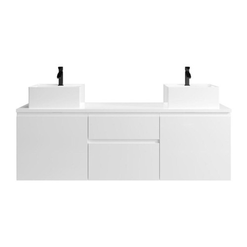 meuble bas salle de bain Meuble de salle de bain suspendu avec double vasque - Blanc - 150 cm - JIMENA II