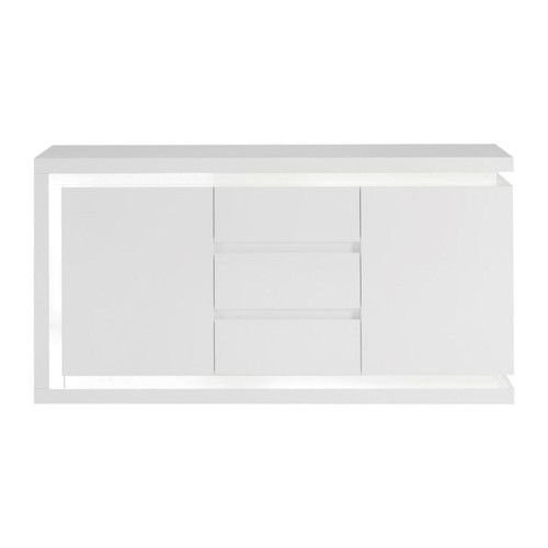 Vente-Unique - Buffet 2 portes et 3 tiroirs avec LEDs en MDF - Blanc laqué - FLARANCIA Vente-Unique  - Chiffonnier blanc Buffets, chiffonniers