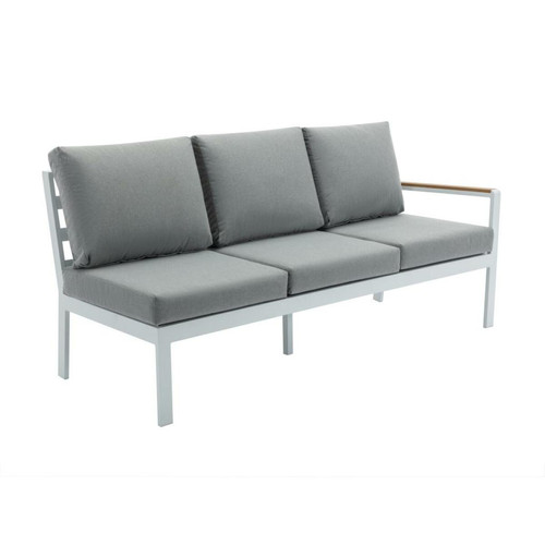 Ensembles canapés et fauteuils Salon de jardin en aluminium et polywood : 1 canapé d'angle, 2 bancs et 1 table - Naturel clair et gris - ZOLAYA de MYLIA
