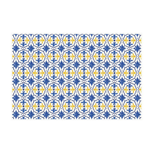 Vente-Unique - Tapis en vinyle effet carreaux de ciment - 120x180 cm - Bleu et jaune - FLORILI Vente-Unique  - Tapis Salon