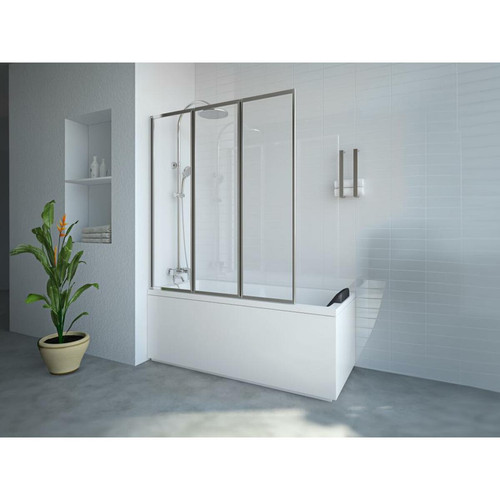 Vente-Unique - Pare baignoire pliant en métal - Coloris chrome - 120 x 140 cm - DISTRICT Vente-Unique  - Pare-baignoire