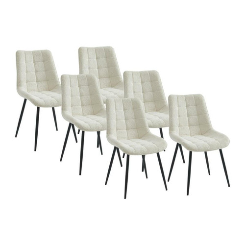 Vente-Unique - Lot de 6 chaises matelassées en tissu bouclette et métal noir - Blanc - OLLUA Vente-Unique  - Chaises Vintage