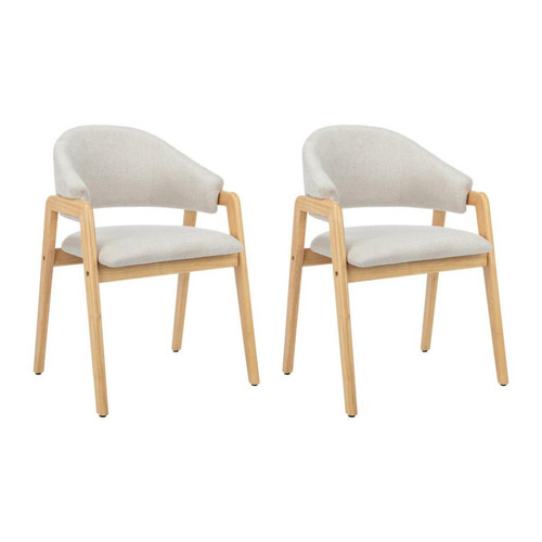 Vente-Unique - Lot de 2 chaises avec accoudoirs en tissu et bois d'hévéa - Beige - SOLUNA Vente-Unique  - Salon, salle à manger