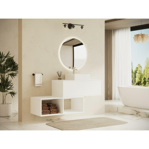 Vente-Unique - Meuble sous vasque suspendu avec 2 niches - Coloris blanc - 94 cm - TEANA Vente-Unique  - meuble bas salle de bain