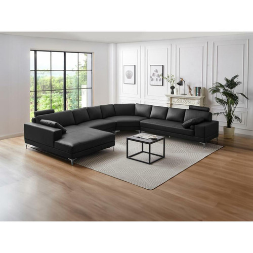 Vente-Unique - Grand canapé d'angle gauche panoramique en cuir supérieur noir DONATELLO II Vente-Unique  - Canape cuir noir