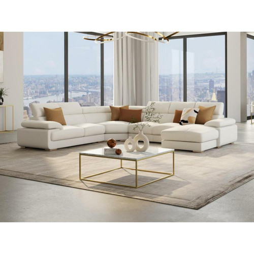 Vente-Unique - Grand canapé d'angle droit panoramique en cuir blanc ELEVANTO Vente-Unique  - Canapé Cuir Maison