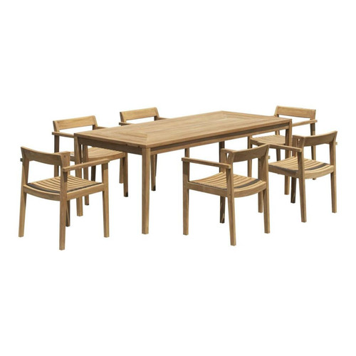 Vente-Unique Salle à manger de jardin en teck : 1 table L.200 cm + 6 fauteuils - Naturel clair - ALLENDE de MYLIA