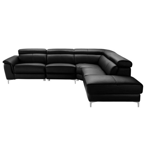 Vente-Unique - Canapé d'angle relax électrique en cuir SITIA - Noir - Angle droit Vente-Unique  - Meridienne cuir