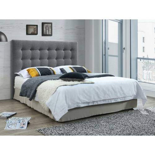 Vente-Unique - Tête de lit capitonnée FRANCESCO - 160 cm - Tissu - Gris Vente-Unique  - Têtes de lit Gris