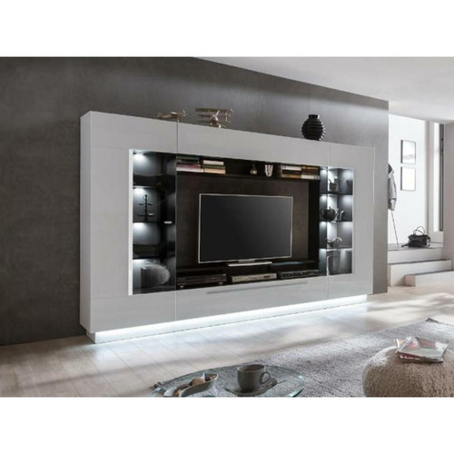 Meubles TV, Hi-Fi Vente-Unique Mur TV BLAKE avec rangements - LEDs - MDF - blanc