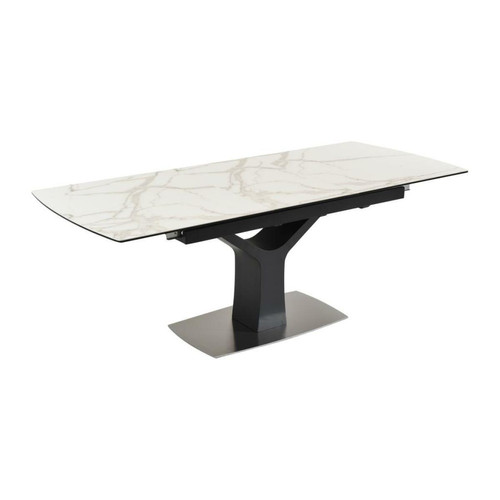 Tables à manger Table à manger extensible 6 à 8 couverts - Céramique, verre trempé et métal  - Effet marbre blanc et anthracite - COLBY