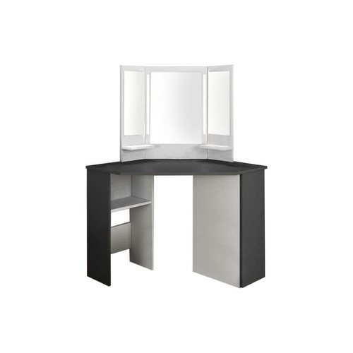 Vente-Unique - Coiffeuse d'angle avec miroir à LEDs et rangements - Blanc et gris - CHARLENE Vente-Unique  - Chambre Vente-Unique
