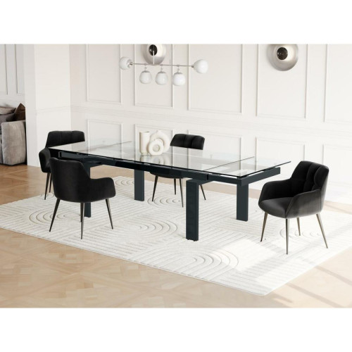 Vente-Unique - Table à manger extensible LUBANA - Verre trempé & métal - Noir - 8 à 10 couverts Vente-Unique  - Table transparente