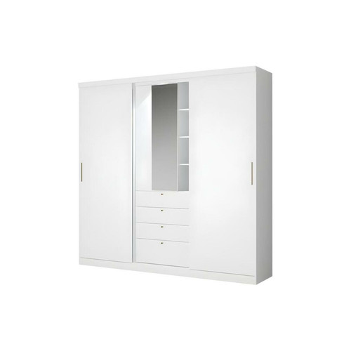 Vente-Unique - Armoire 2 portes coulissantes - Miroir et tiroirs - L240cm - Coloris : Blanc - BODIL Vente-Unique  - Armoire