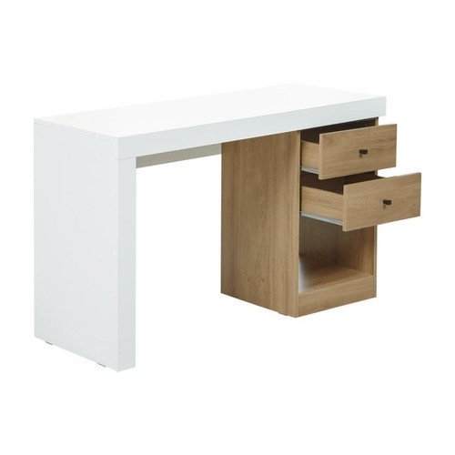 Bureau et table enfant Bureau extensible 2 tiroirs et 1 niche - Coloris : Blanc et naturel - EVAN
