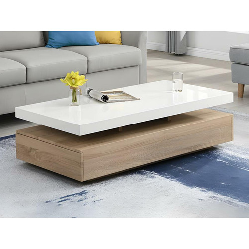 Vente-Unique - Table basse avec 2 tiroirs en MDF - Naturel clair et blanc - FELIX Vente-Unique  - Vente-Unique