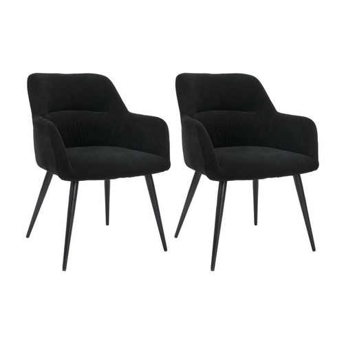 Vente-Unique - Lot de 2 chaises avec accoudoirs en tissu et métal - Noir - HEKA Vente-Unique  - Meubles cosy