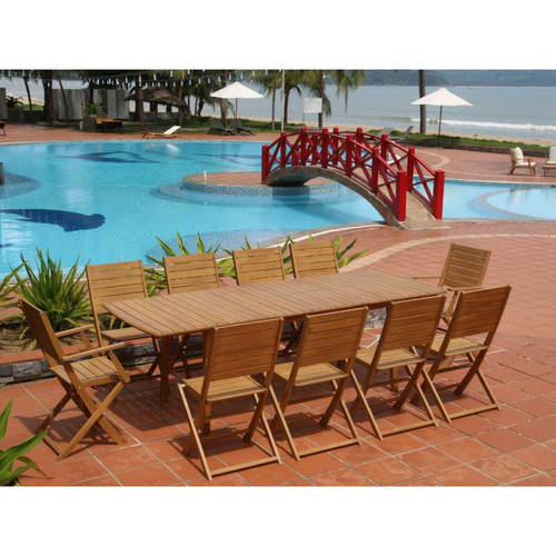 Vente-Unique - Salle à manger de jardin pliante en acacia: une table extensible L180/240cm + 2 fauteuils + 8 chaises - Rallonge papillon - NEMBY de MYLIA Vente-Unique  - Fauteuil papillon