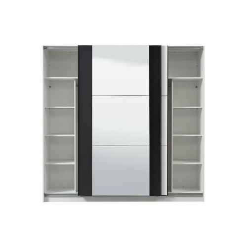Armoire Armoire SUTERA - 2 portes coulissantes - Avec miroir - L.217 cm - Blanc et noir