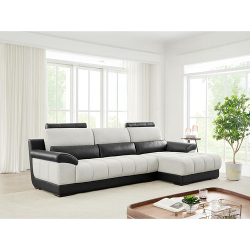 Vente-Unique - Canapé d'angle droit en tissu et cuir noir et crème ARAGON Vente-Unique  - Canapé Cuir Maison