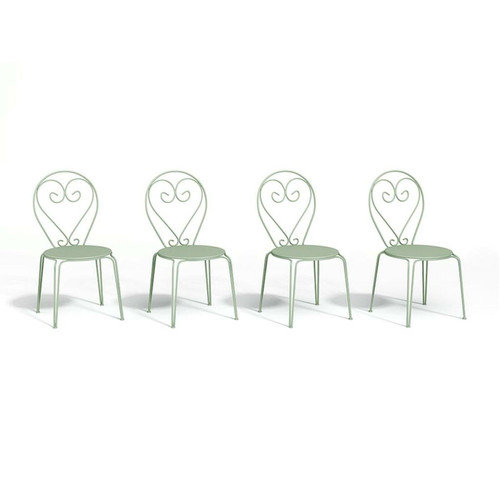 Vente-Unique - Lot de 4 chaises de jardin empilables en métal façon fer forgé - Vert amande - GUERMANTES de MYLIA Vente-Unique  - Jardin