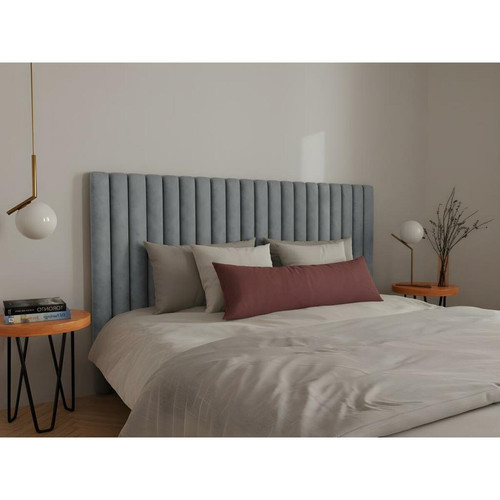 Vente-Unique - Tête de lit coutures verticales - 200 cm - Tissu - Gris - SARAH Vente-Unique  - Literie