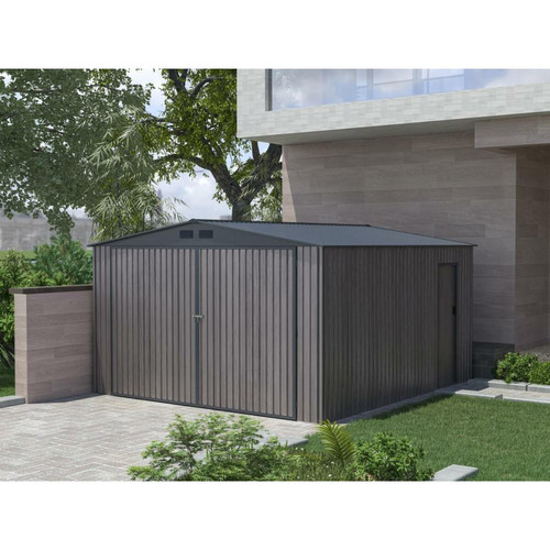 Garages en métal Vente-Unique Garage en acier galvanisé effet bois gris 15,96 m² - NERON