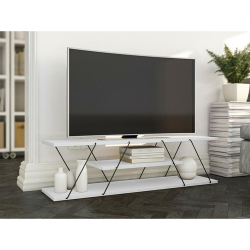 Vente-Unique Meuble TV avec 1 étagère - Blanc et noir - DELORY