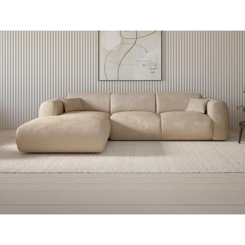 Vente-Unique - Grand canapé d'angle gauche en tissu texturé beige POGNI de Maison Céphy Vente-Unique  - Canapés 5 places