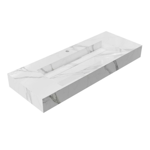 Vente-Unique - Vasque suspendue en solid surface effet marbre blanc - TAKOTNA - L120.2 x l45.2 x H8 cm Vente-Unique  - Bonnes affaires Vasque