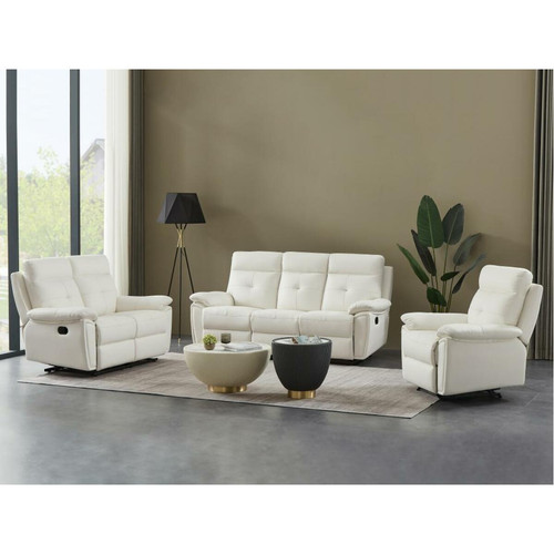 Vente-Unique - Canapé 3 places et fauteuil relax en cuir blanc VINETA Vente-Unique  - Salons complets