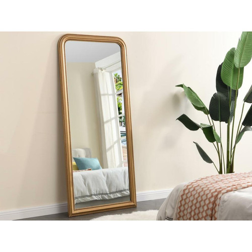 Miroirs Vente-Unique Miroir style vintage en bois de paulownia - L. 80 x H. 180 cm - Doré effet laiton- HELOISE