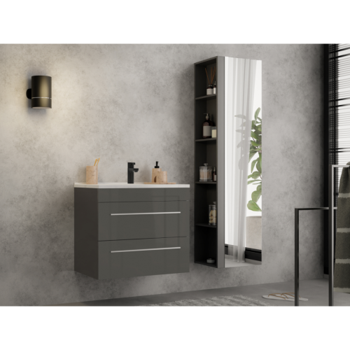 Vente-Unique -Meuble simple vasque suspendu avec colonne - Gris - 60 cm - Molly Vente-Unique  - meuble bas salle de bain