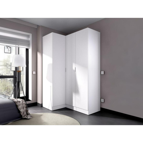 Vente-Unique - Armoire d'angle 3 portes - L132 cm - Blanc - LISTOWEL Vente-Unique  - Maison
