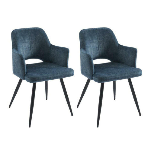 Chaises Vente-Unique Lot de 2 chaises avec accoudoirs en tissu et métal noir - Bleu - KADIJA